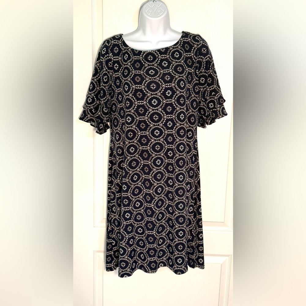 Perceptions navy blue and White Patterned Dress size small